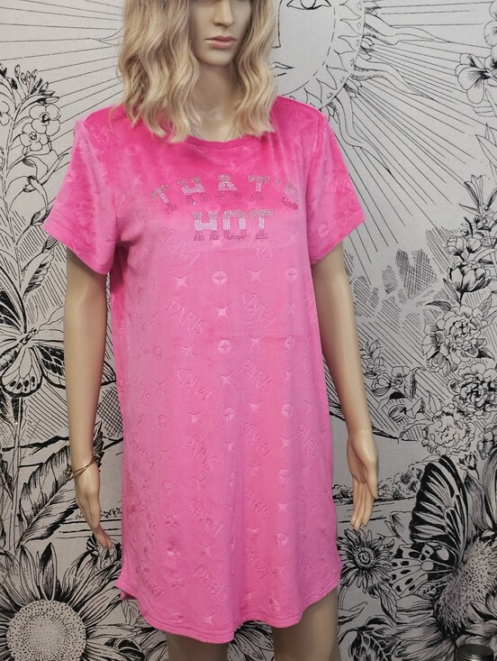 Paris Hilton Other - Y2K Paris Hilton Hot Pink Logo Night Shirt Dress Velour Sz Large 'That's Hot'